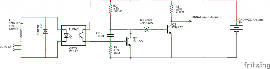 Interface 220V- 05v schéma